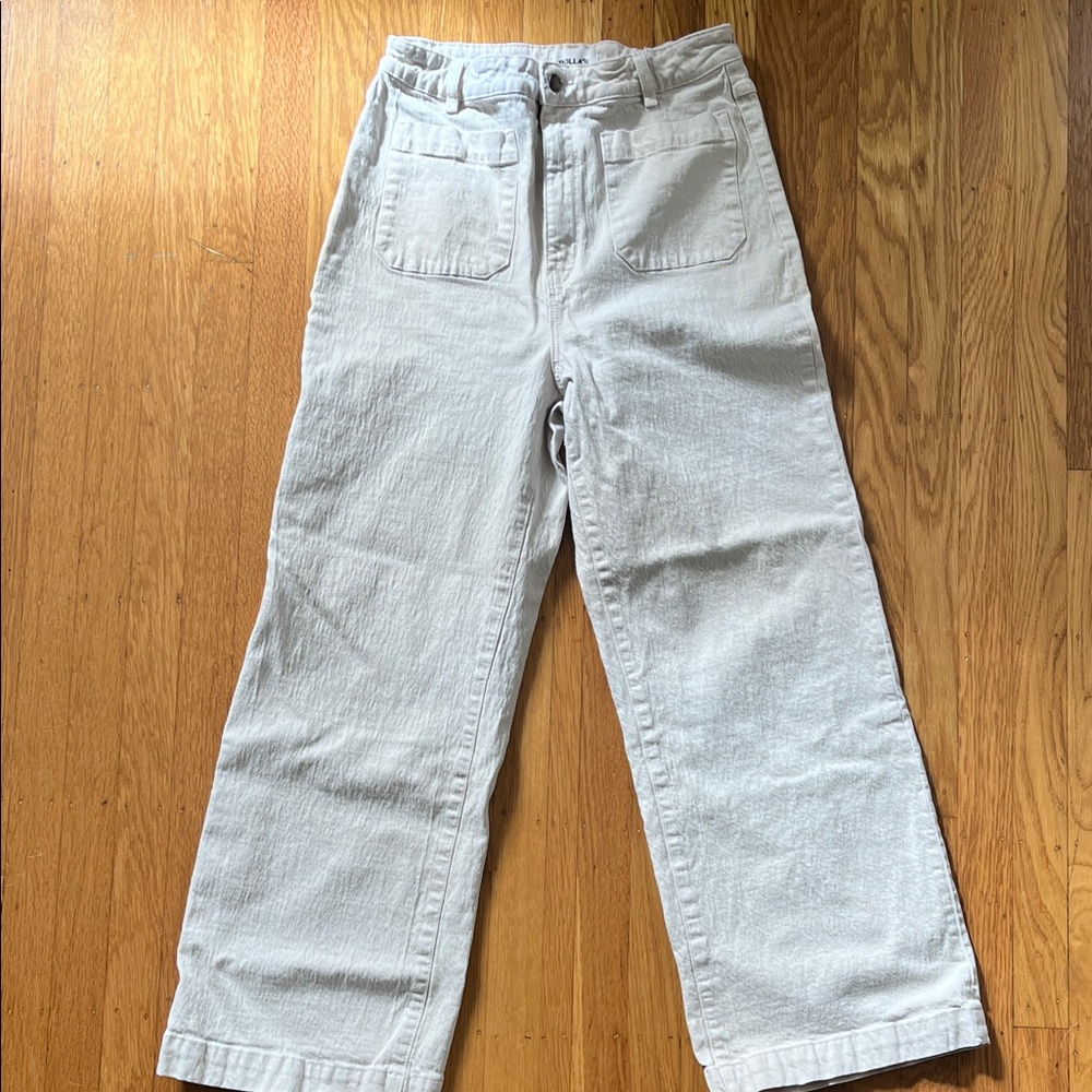 Rolla's Cream High Rise Wide Leg Patch Pocket Pants Jeans Size 10 Aussie Size 14